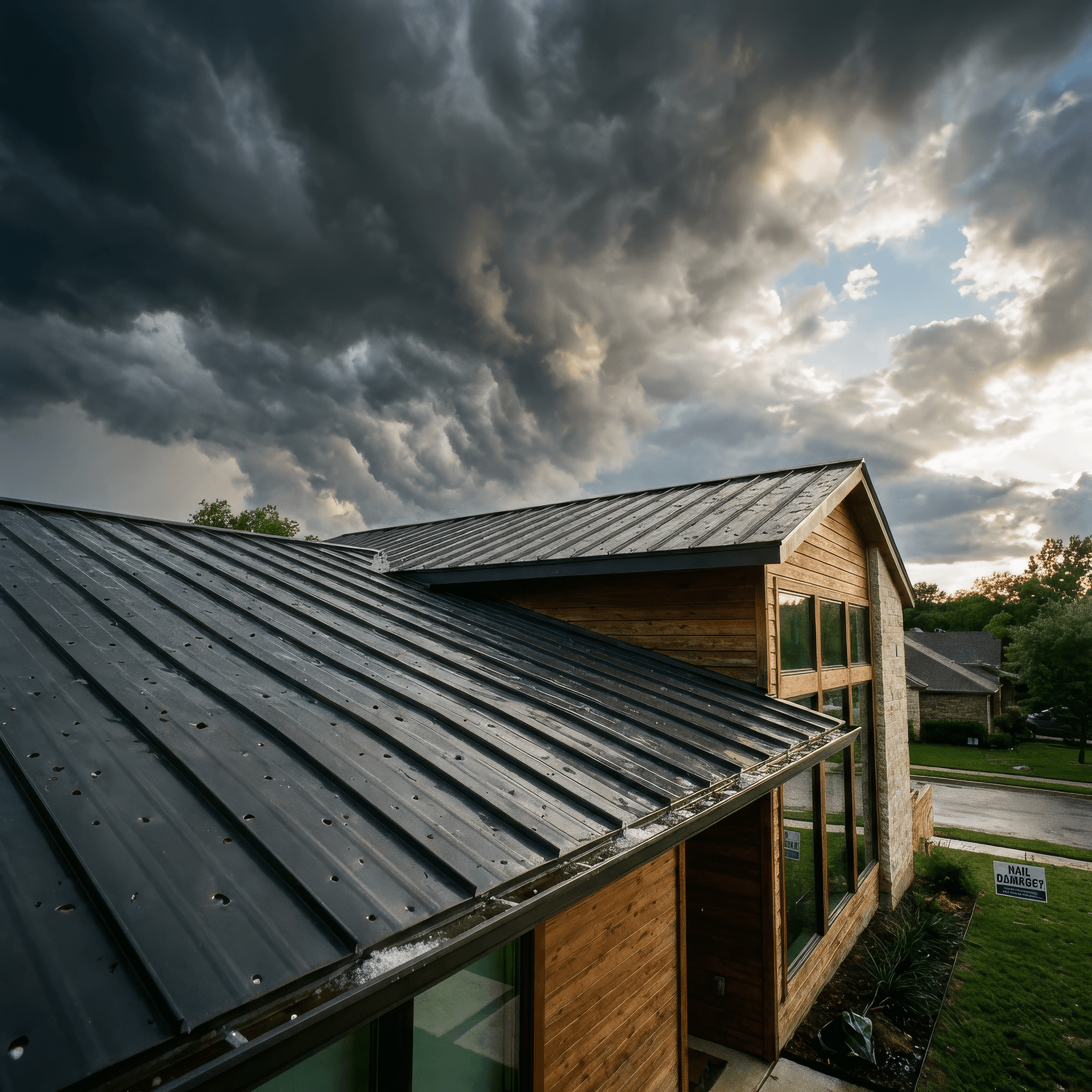 Texas roof with visible hail and storm damage